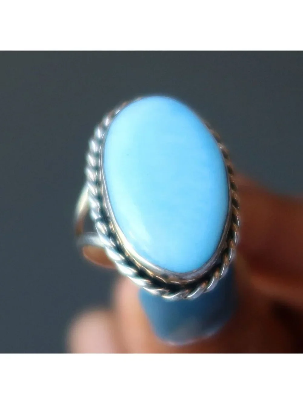 Blue Quartz Ring Soul Mirror Oval Stone Sterling Silver Size 8.0